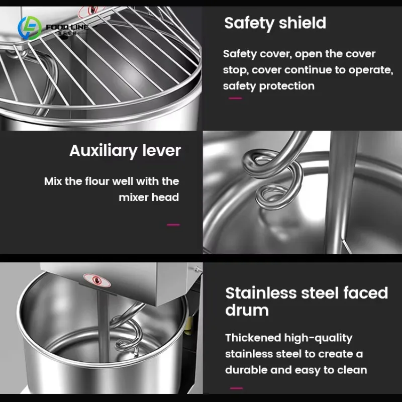 Pétrin Spirale Professionnel Robuste en Acier Inoxydable 10qt 5kg 50kg pour Pains et Pâtisseries