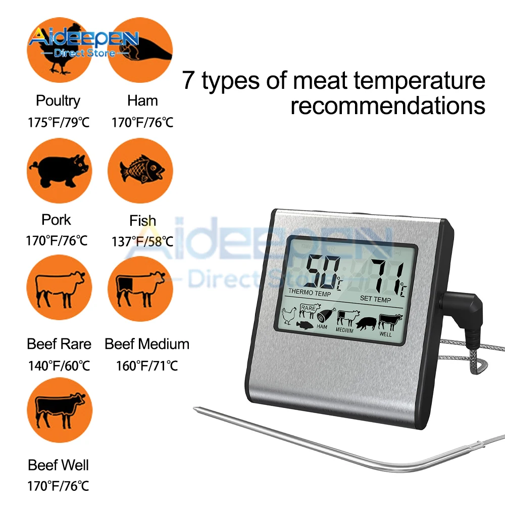 Thermomètre de Chef numérique, thermomètre de gril de cuisson de pâtisserie pour four ° C/ ° Thermomètre pour barbecue à viande de cuisine LCD à conversion F 0-300 ℃