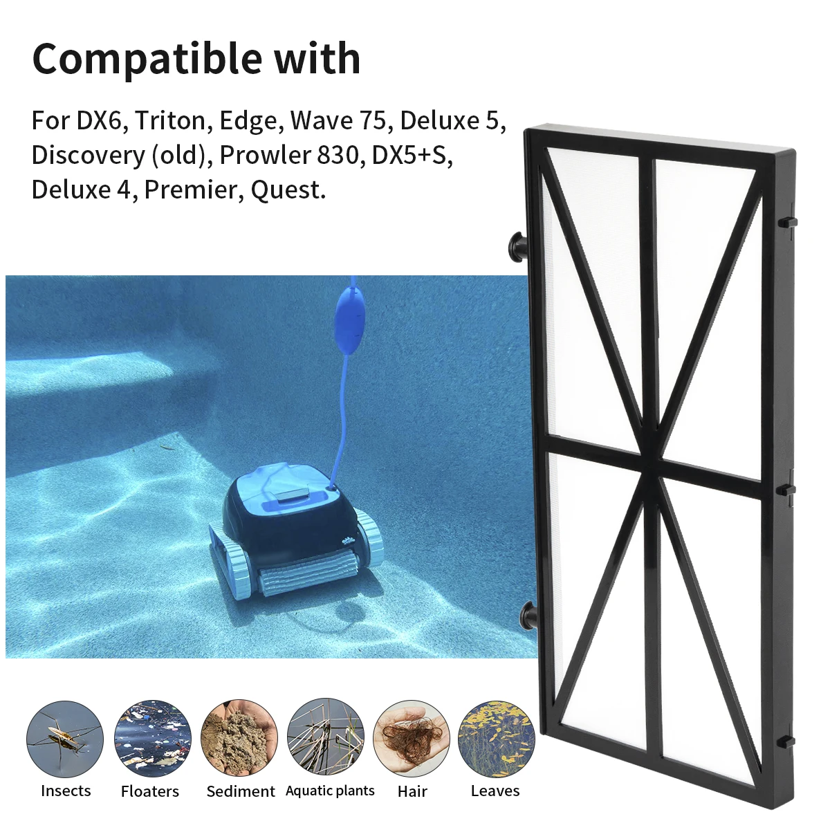 Filtre de piscine 9991408-R4 pour robots nettoyeurs de piscine Dolphin DX6, Triton, Edge, Wave 75, Deluxe 5, Prowler 830, Deluxe 5, Deluxe 4
