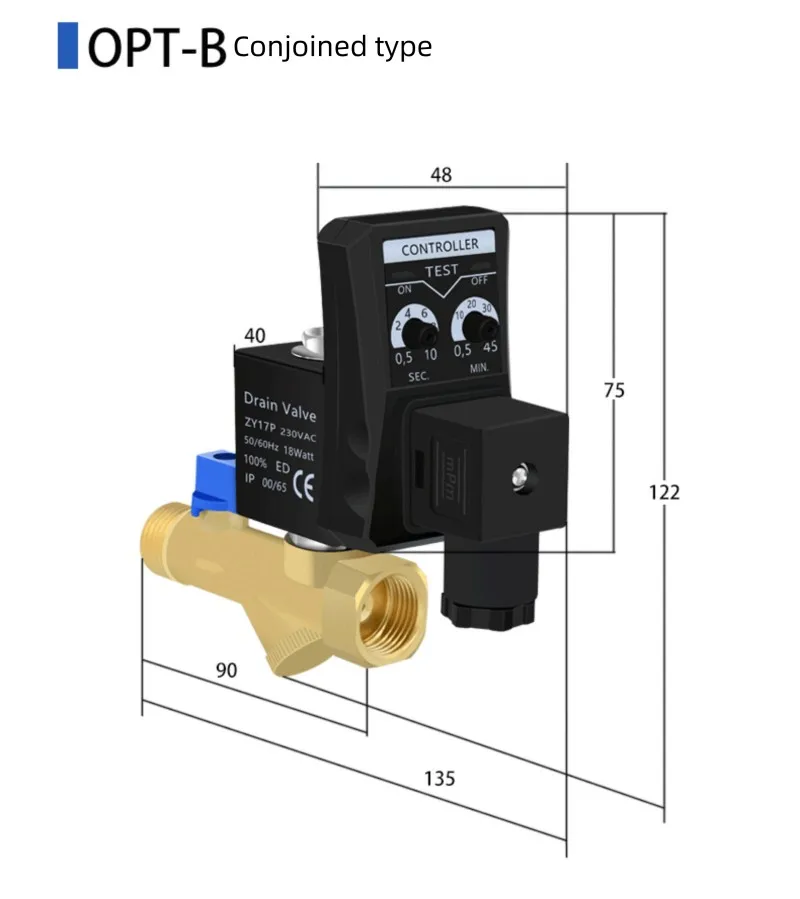 Vanne de vidange électronique pour compresseur d'air, contrôleur de minuterie automatique pour réservoir de stockage d'air, électrovanne G1/2, décharge de pompe à air OPT