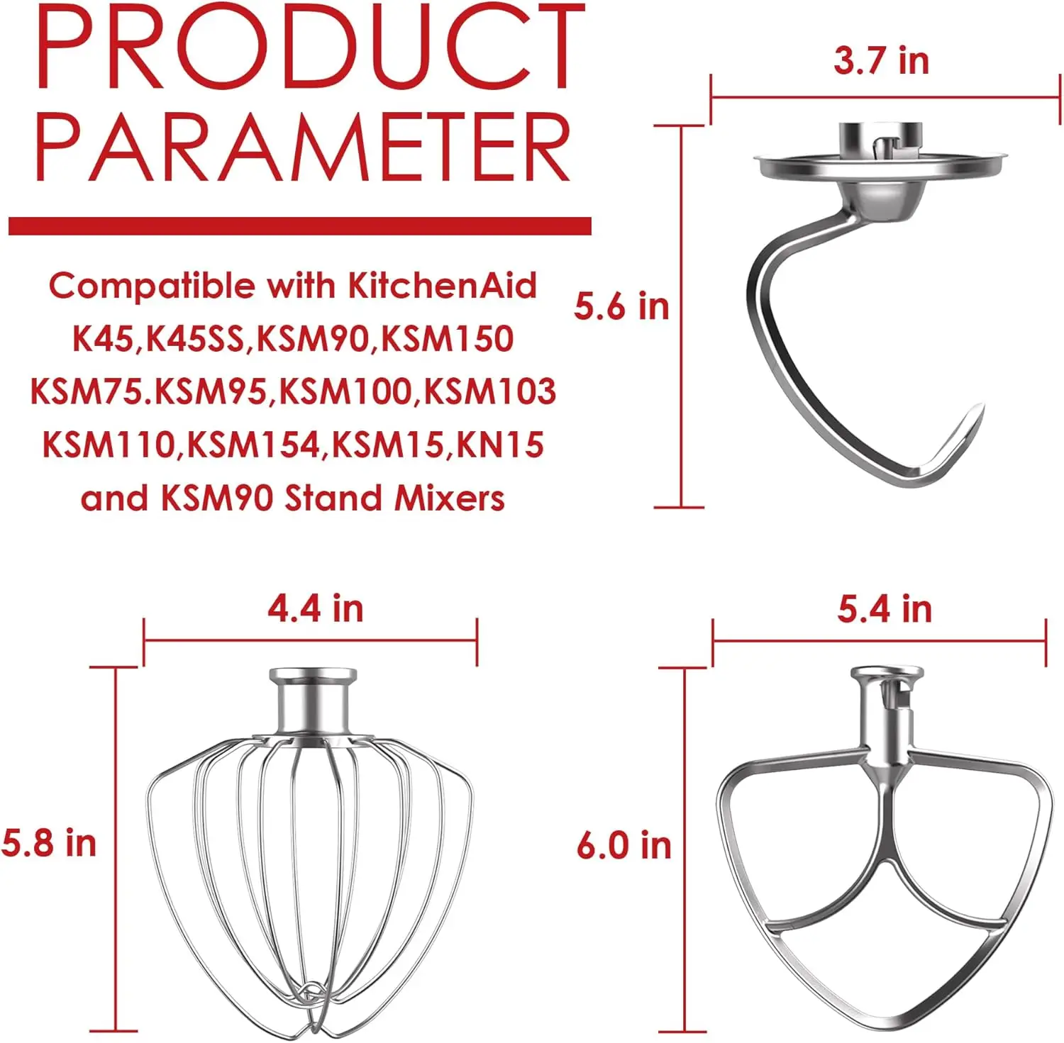 3 accessoires pour batteur KitchenAid 4.5/5QT à tête inclinable