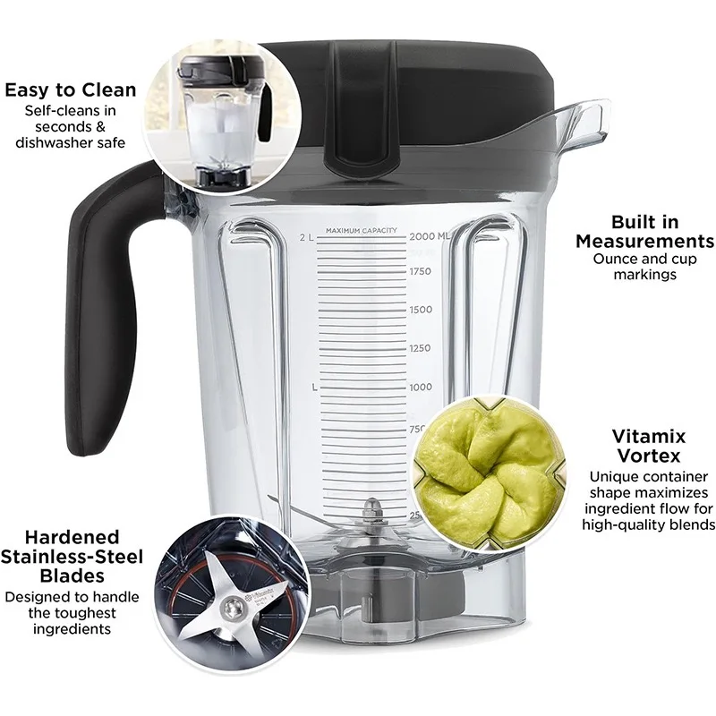 Tasse de mélangeur 2L 64oz à profil bas pour Vitamix 750 780 E320 E310 5200 5000 6300 7500 vm0100 vm0101vm 0102 vm0103