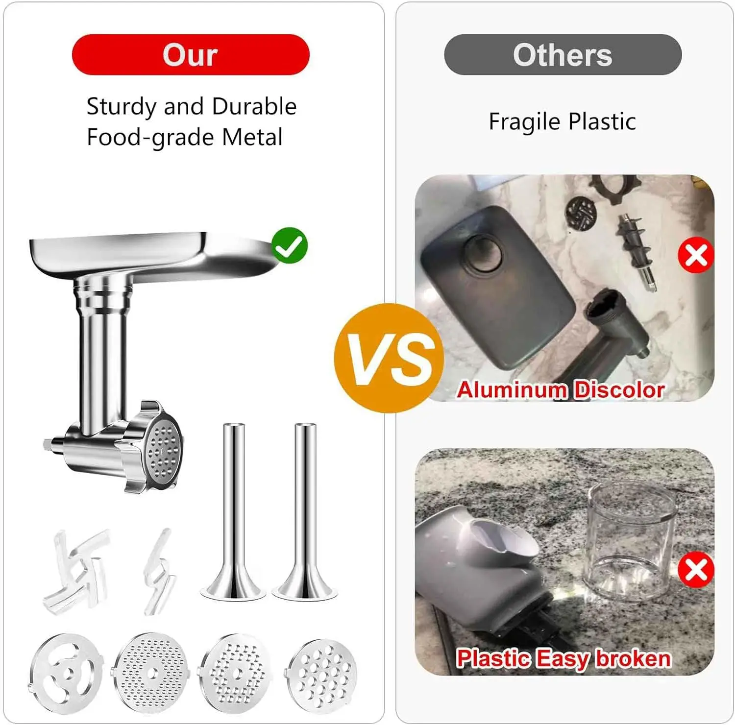 Accessoires de broyeur alimentaire en métal pour tous les mélangeurs sur socle KitchenAid et Cuisinart série SM-50.