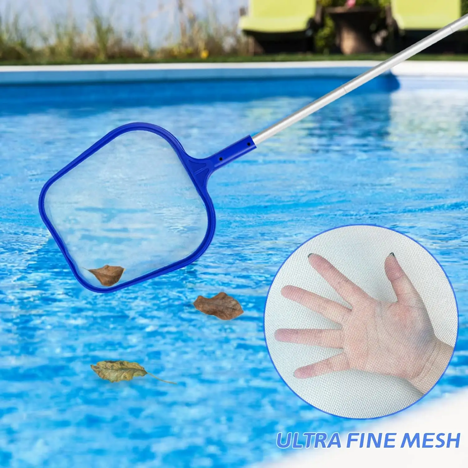 Épuisette de piscine, perche télescopique en aluminium réglable en 5 sections, filet de nettoyage pour bassin, épuisette à mailles fines