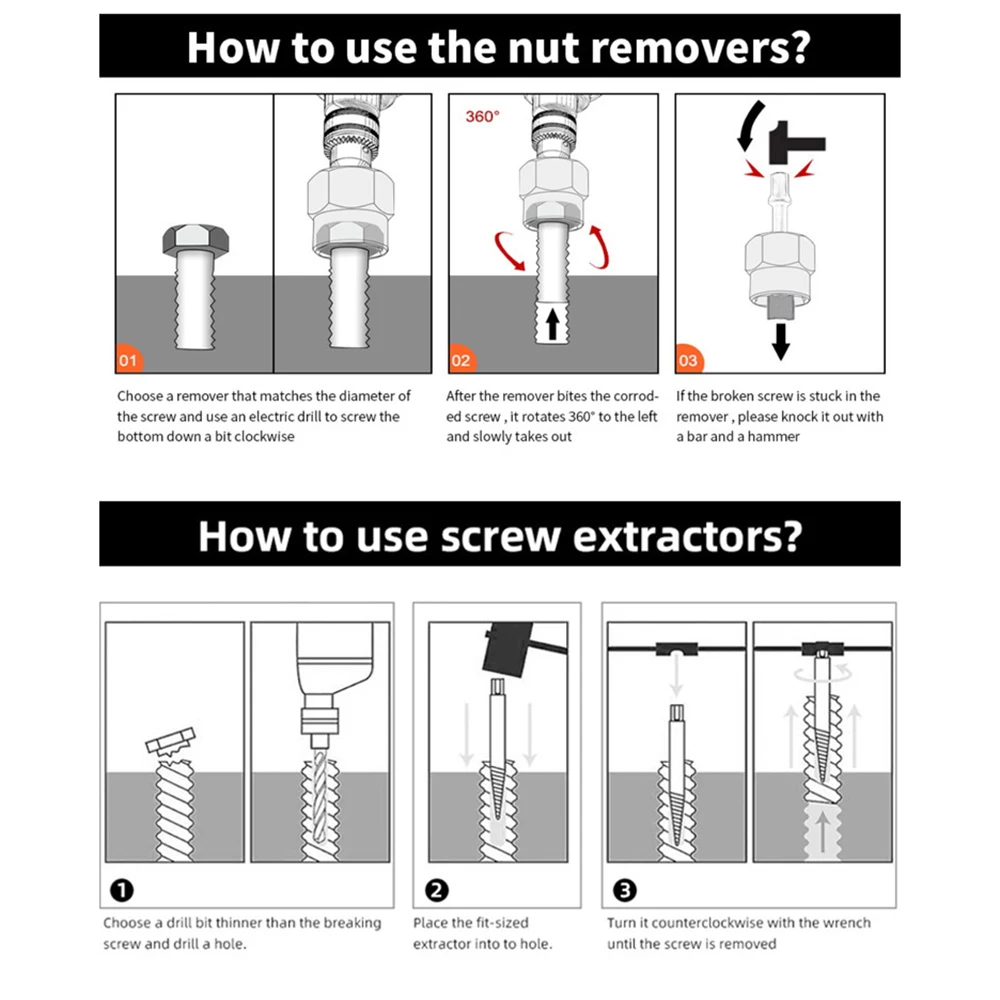Jeu d'extracteur de vis dissolvant de boulon cassé 26 pièces ensemble d'extracteur de vis dénudé vis dénudées goujons raccords outil d'extraction