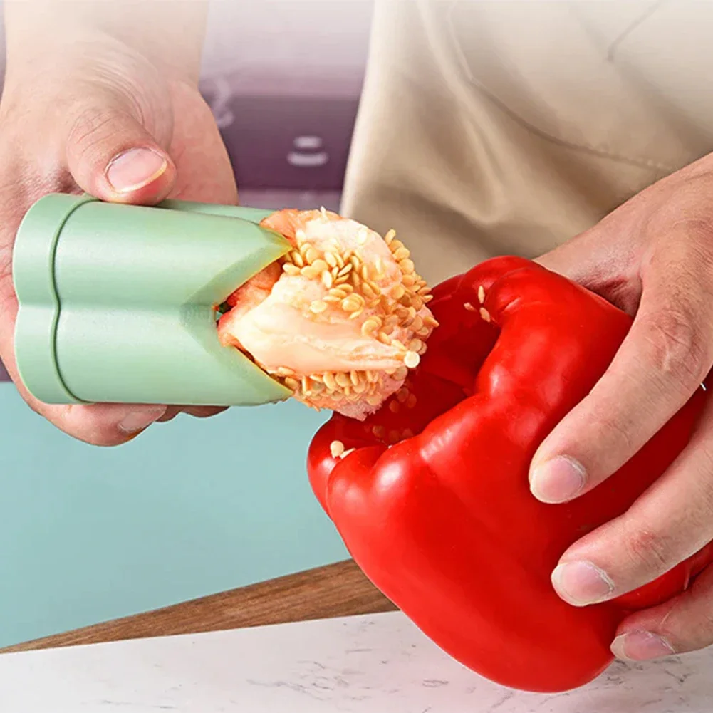 Corer de fruits et légumes 2 en 1, dissolvant de graines de noyau de poivre de couleur, outil de carottage de fruits et légumes réutilisable, ustensile de cuisine Portable