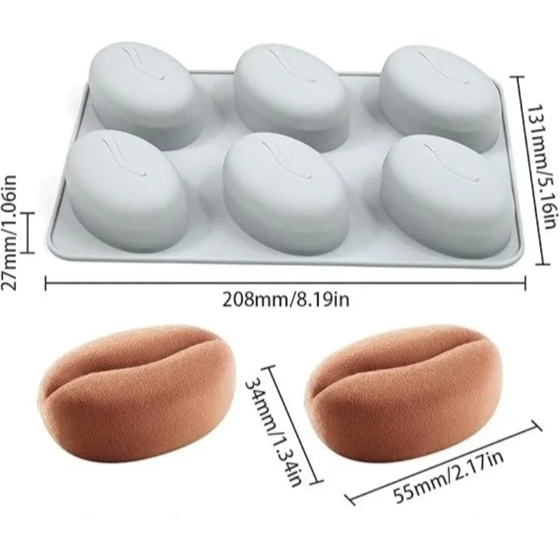 Moule à pâtisserie en silicone en forme de grains de café à 6 cavités