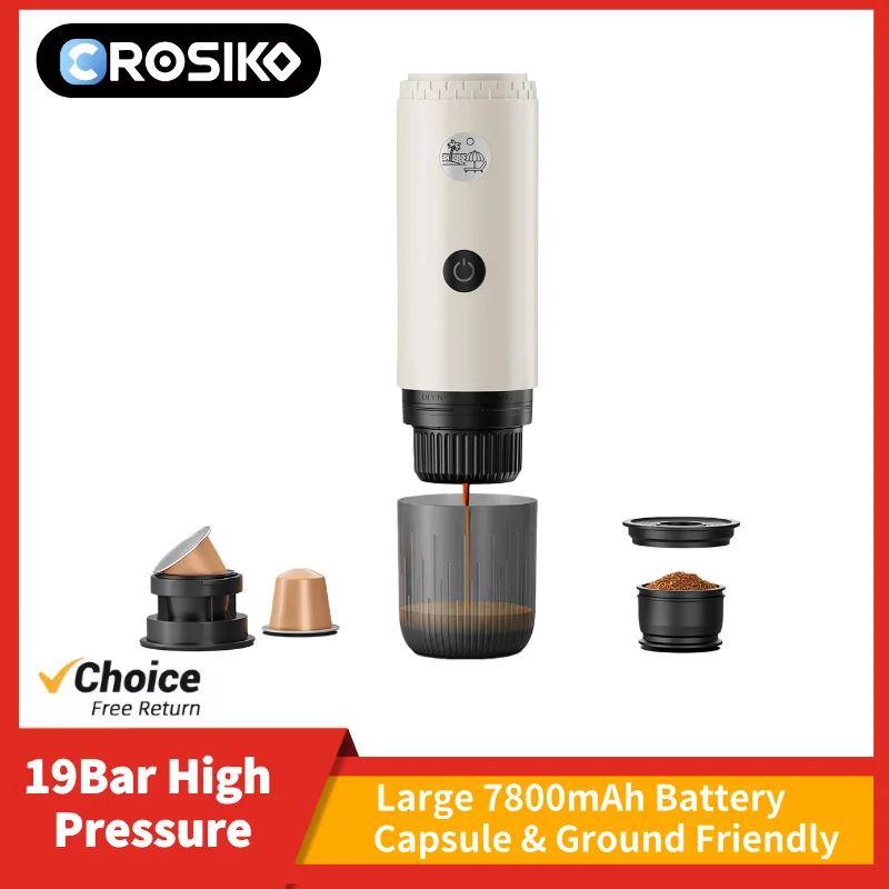CROSIKO ME2604 Machine à expresso portable 2-en-1 19 bars Chauffage sans fil 85 °