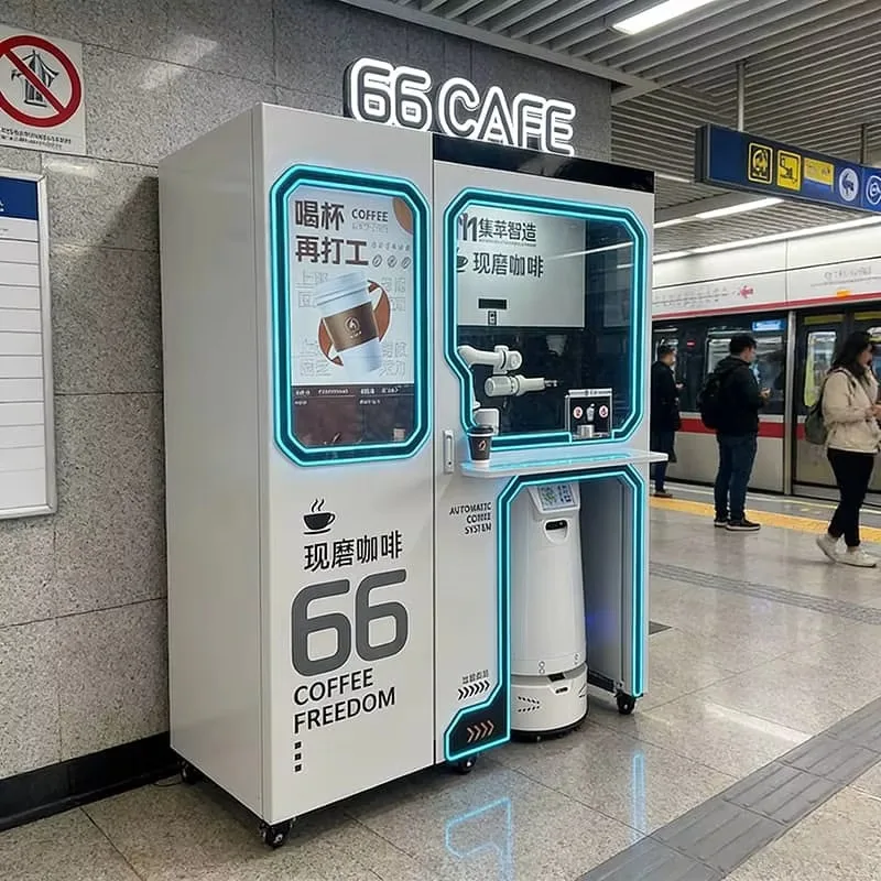 Robot de café intelligent tout-en-un avec bras automatique pour la préparation et kiosque de livraison autonome personnalisable