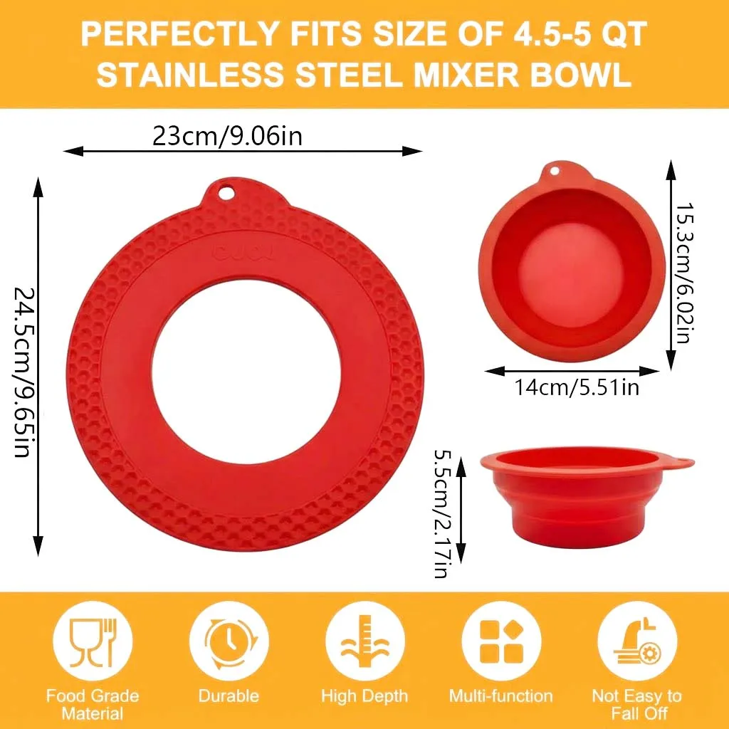 Couverture de bol en silicone pour mélangeurs sur socle inclinable de 4,5 à 5 quarts, avec couvercle de protection anti-éclaboussures, compatible avec KitchenAid, avec petit bol pliable