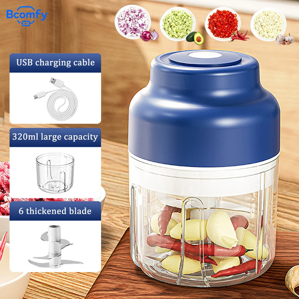 Hachoir Électrique à Légumes 320ml Mini Sans Fil Rechargeable USB, Broyeur d'Ail, Hachoir Alimentaire pour Gadgets de Cuisine (pour l'Ail)