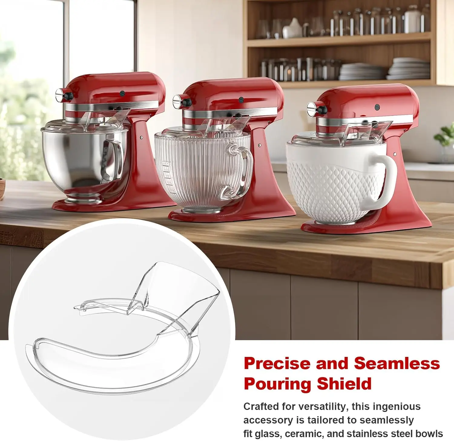 Bouclier anti-éclaboussures pour bol de mixeur KitchenAid 4,5-5QT (acier inoxydable, verre, céramique) - Protection anti-éclaboussures à ajustement sécurisé pour KitchenAid