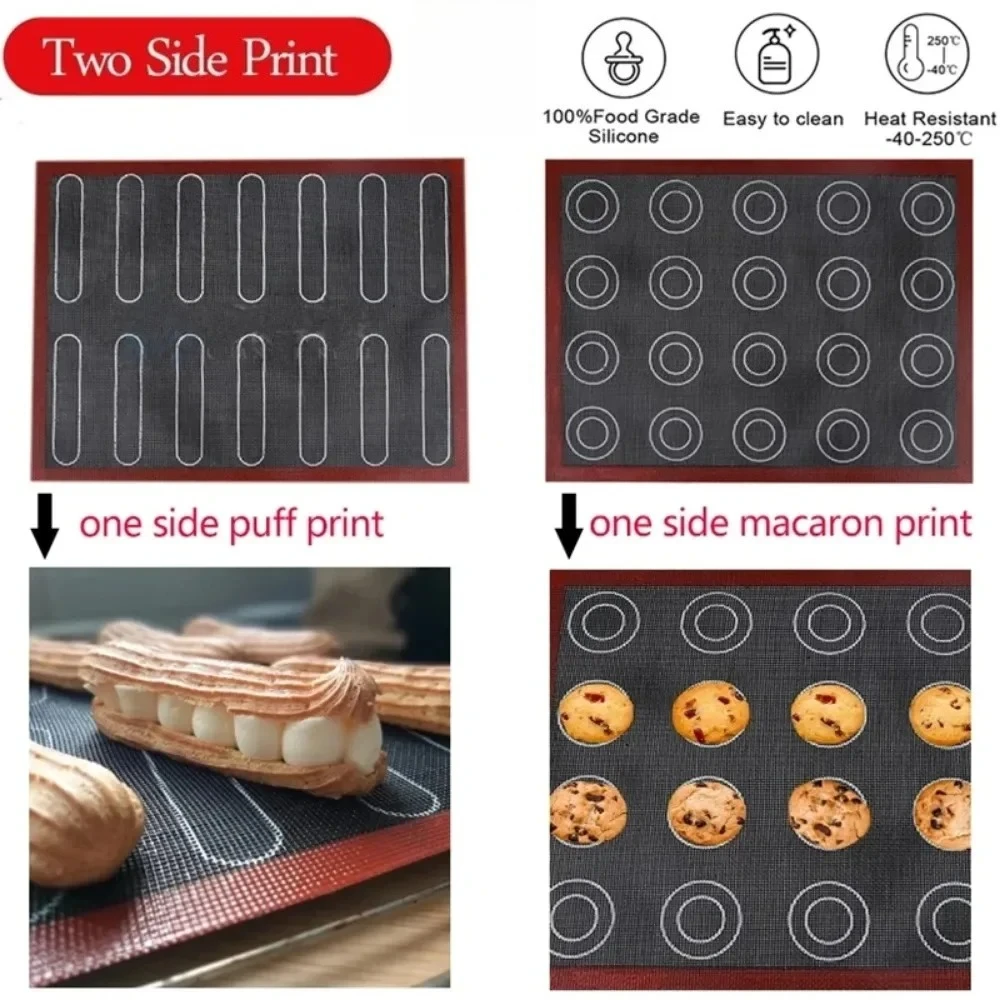 Tapis de cuisson antiadhésif en Silicone, 30x40cm, impression double face dans un macaron, feuille perforée pour four à pâtisserie, gâteau