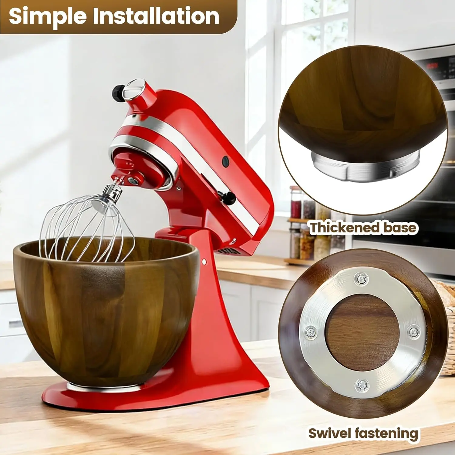 Bol mélangeur en bois de noyer 5QT pour batteurs sur socle inclinable KitchenAid 4