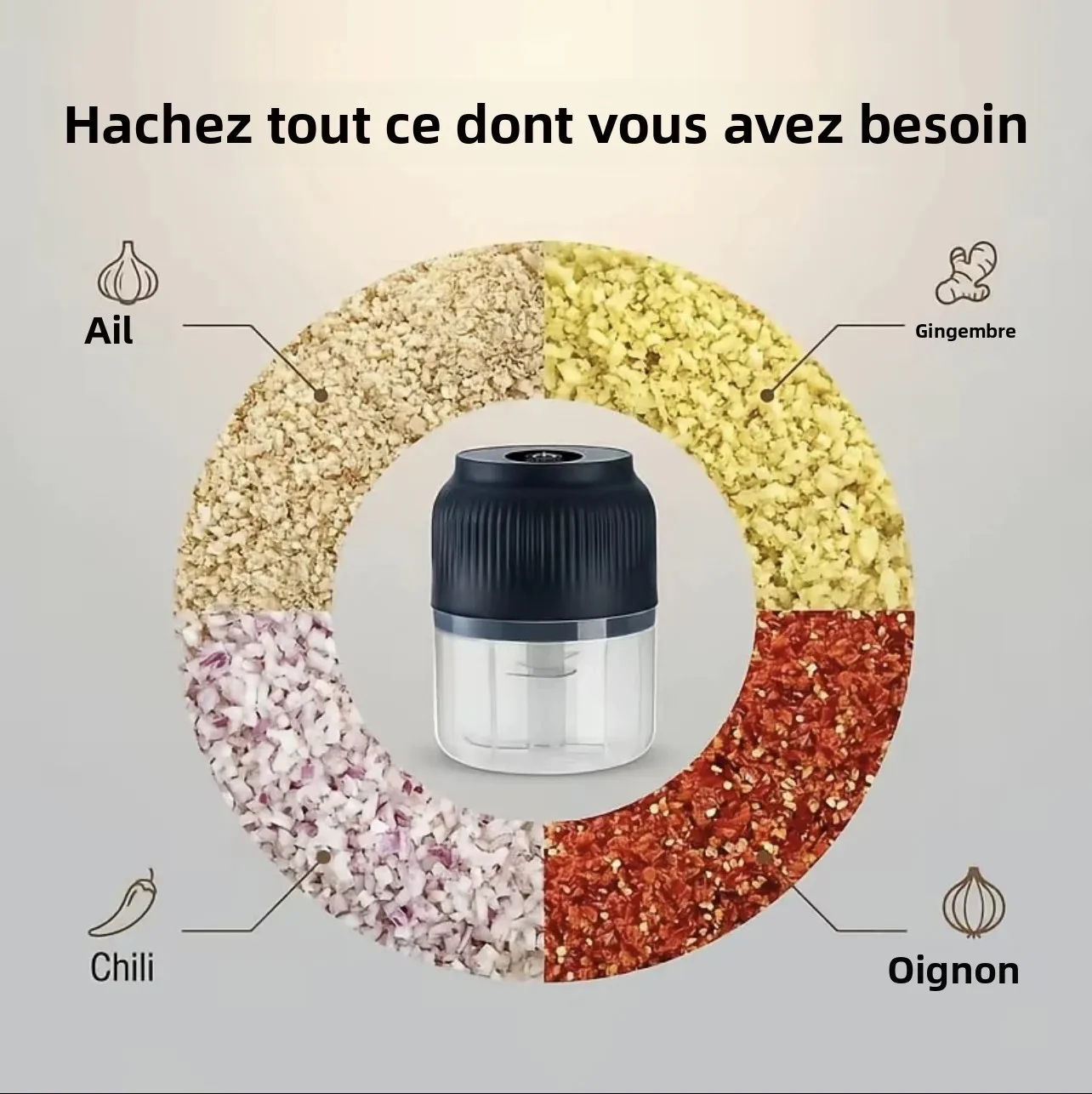 Mini hachoir à ail électrique sans fil rechargeable par USB, hachoir à légumes, hachoir à ail, hachoir alimentaire, gadgets de cuisine, nouveauté