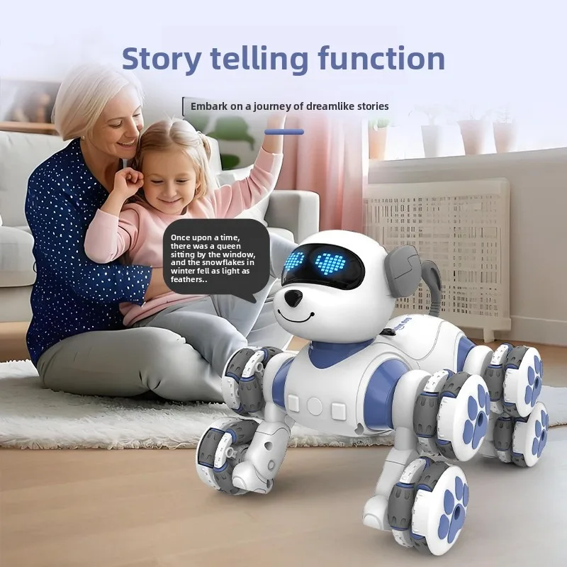 Nouveau chien robot télécommandé intelligent - Chien acrobatique à 8 roues, forme d'animal de compagnie mignon rose, jouet robot chien pour enfants