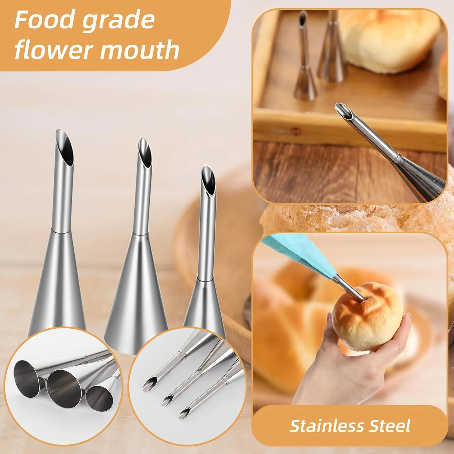 Ensemble de buses de tuyauterie de pâtisserie bouffante, pointes de décoration en acier inoxydable pour gâteaux, cupcakes, biscuits, crème glacée, outils de cuisson pour boulanger, 4 pièces