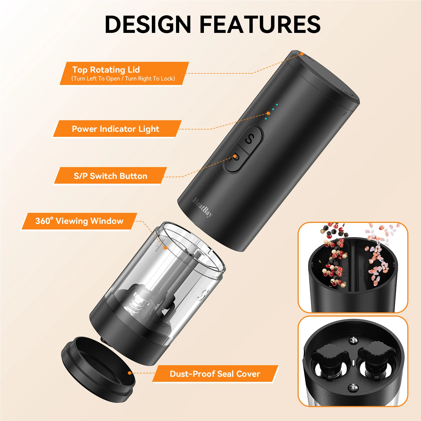 Moulin à poivre rechargeable par USB avec lumière LED