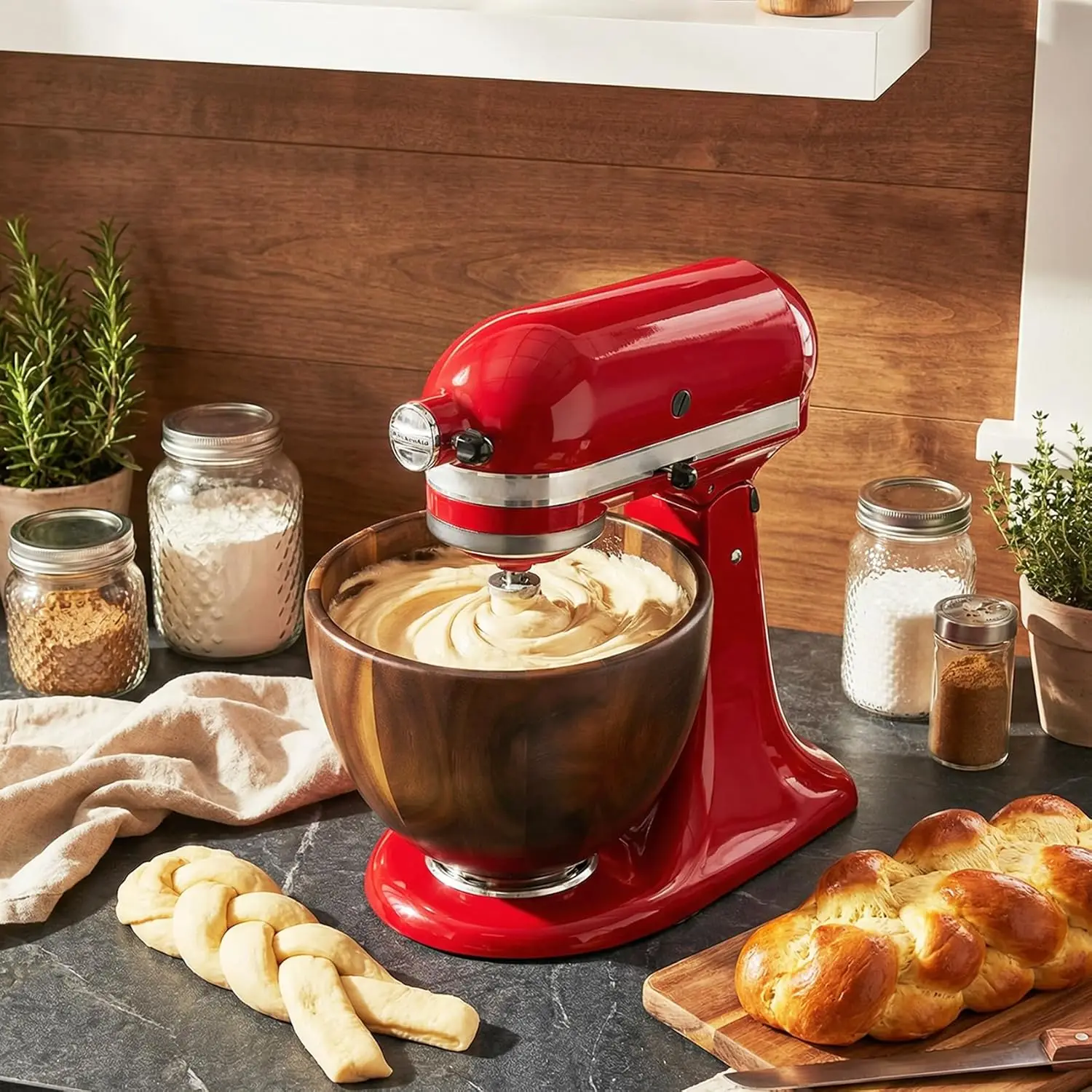 Bol mélangeur en bois de noyer 5QT pour batteurs sur socle inclinable KitchenAid 4