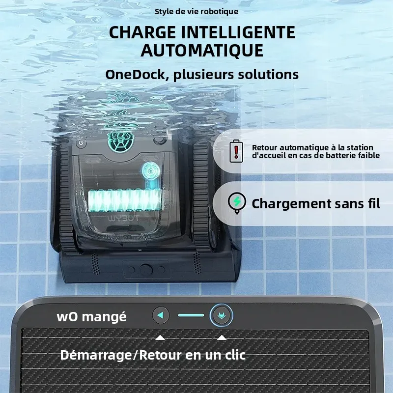 Robot nettoyeur de piscine solaire de grande taille S2 Solar Vision WYBOT avec vision IA, charge sans fil, système à double filtre, autonomie de 2,5 h