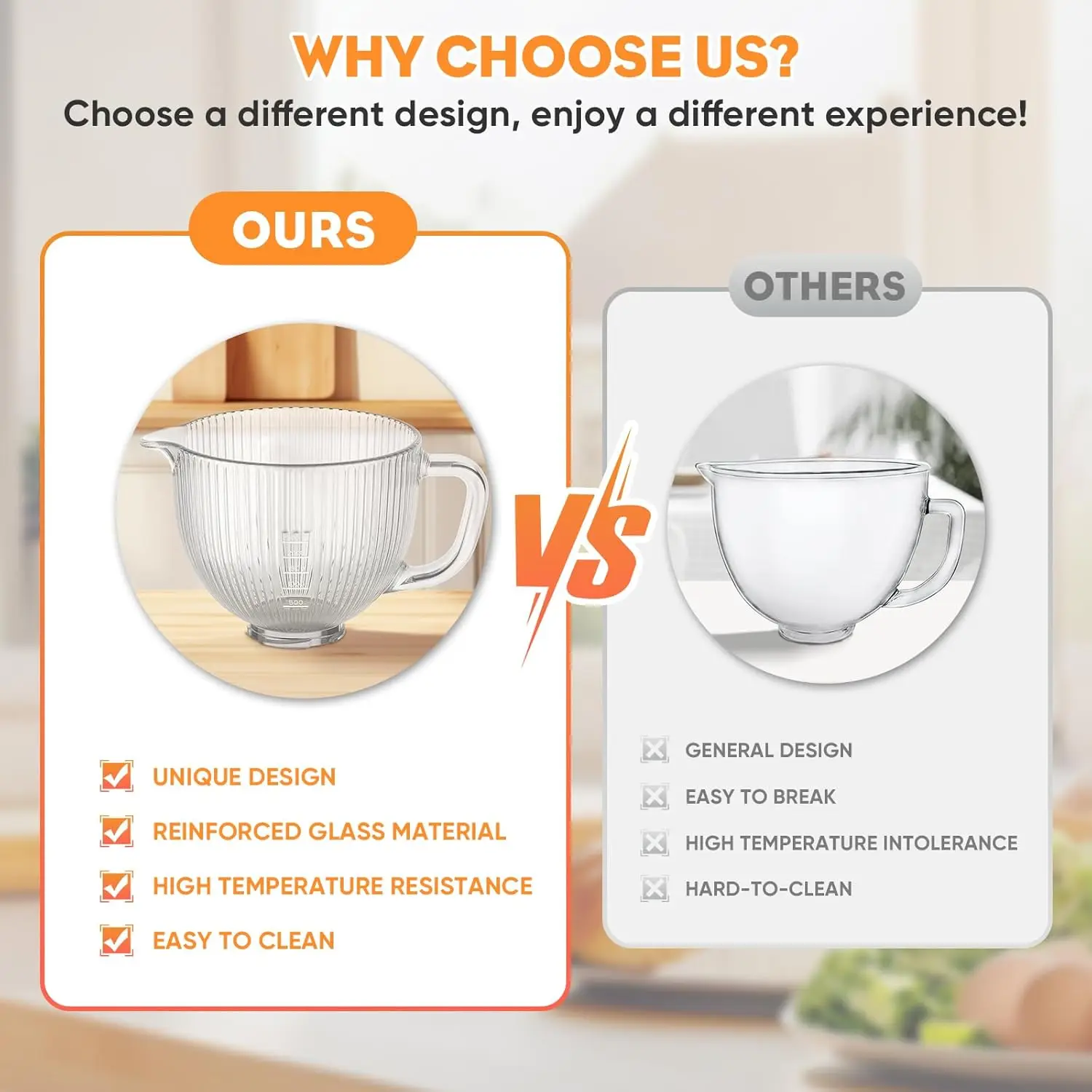 GVODE Bol en verre pour mélangeur Kitchenaid