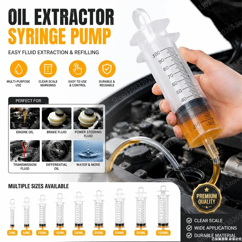 Pompe à seringue extracteur d'huile multi-usage avec échelle graduée, outil de transfert de liquide étanche pour l'entretien du moteur de voiture et du liquide de frein