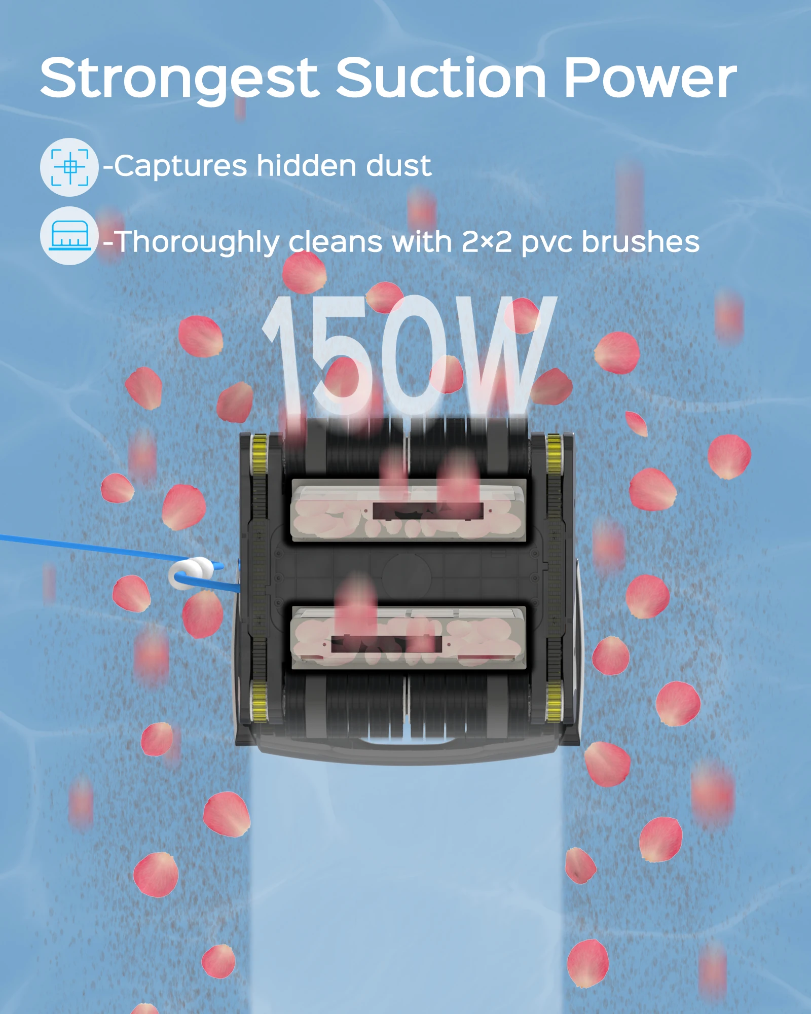 Aspirateur Robot pour Piscine Murale, Balai à Récurer pour l'annulation, Câble Flottant de 15m, Haute Aspiration