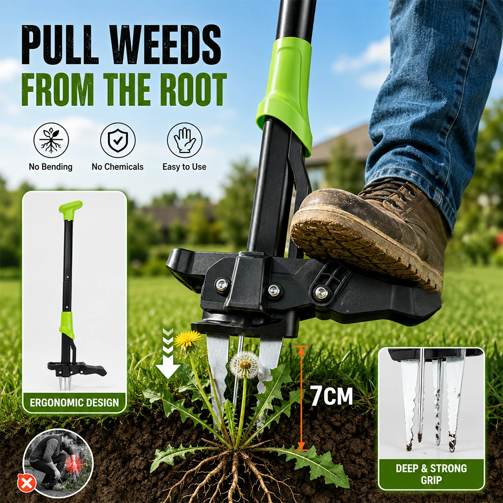 Désherbeur manuel à long manche, extracteur de racines, désherbeur de jardin à commande au pied, outil de désherbage de jardin, économiseur de travail