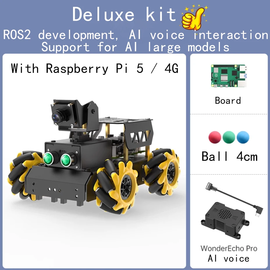 TurboPi ROS2 Robot voiture Mecanum roues AI Vision suivi intégré AI modèle pour ChatGPT Interaction vocale pour Raspberry Pi 5