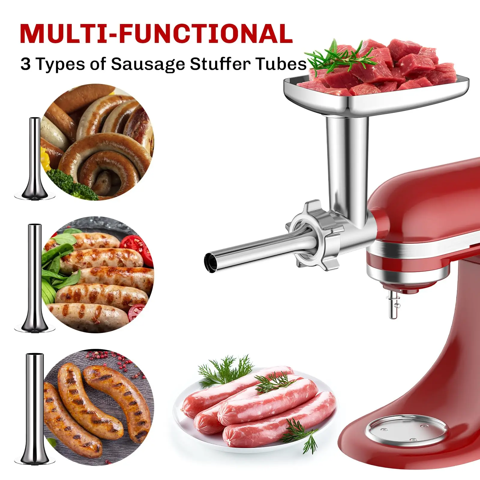Accessoire de hachoir à viande en métal Gvode pour batteur sur socle KitchenAid avec 4 plaques de hachage