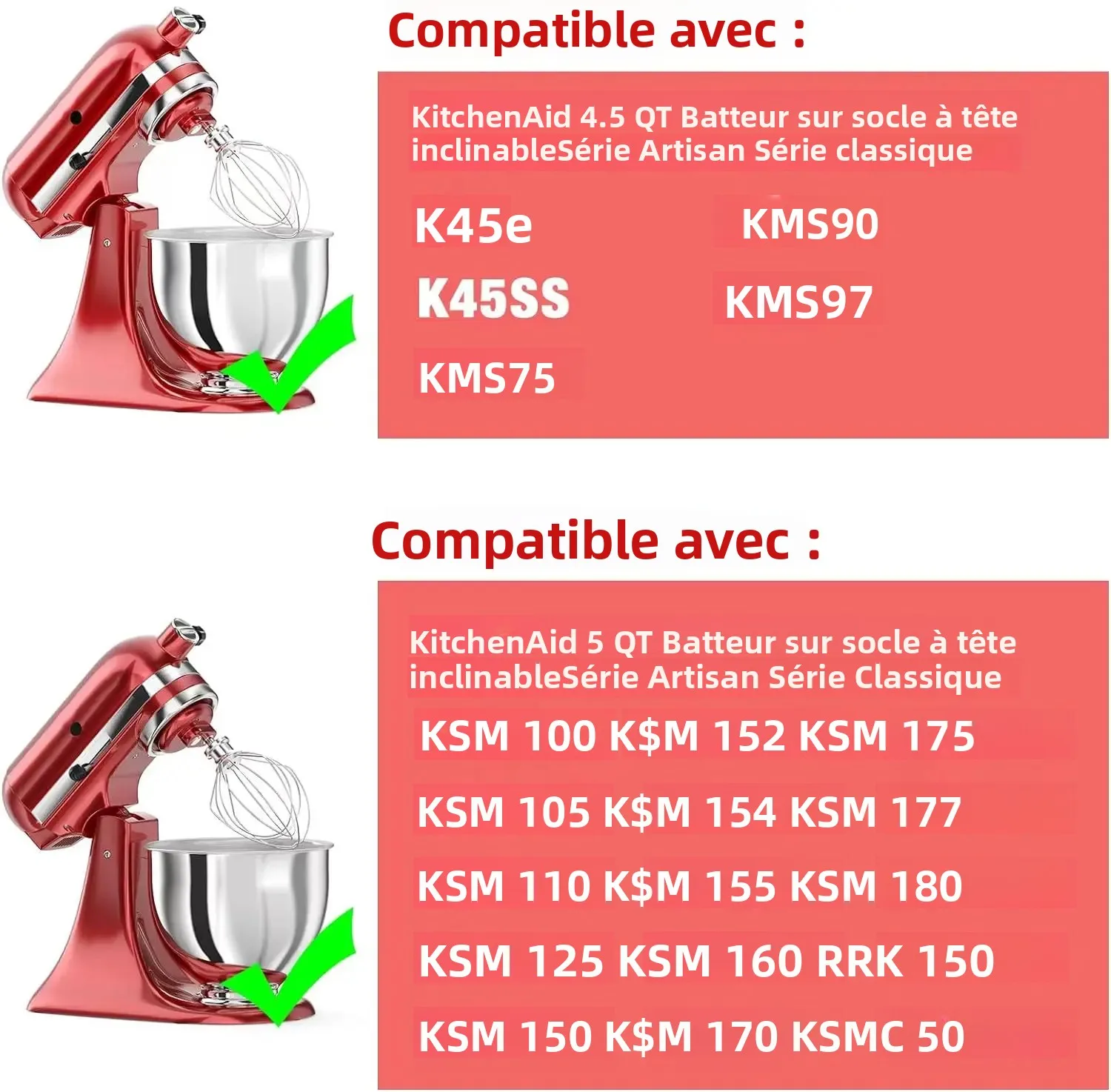 Accessoire de remplacement pour batteur à fil en acier inoxydable K45WW