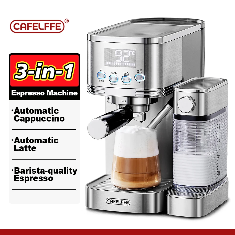 Cafelffe Machines à expresso entièrement automatiques Mousse de lait automatique Café moulu Acier inoxydable Machine à cappuccino Cafétéria 20Bar
