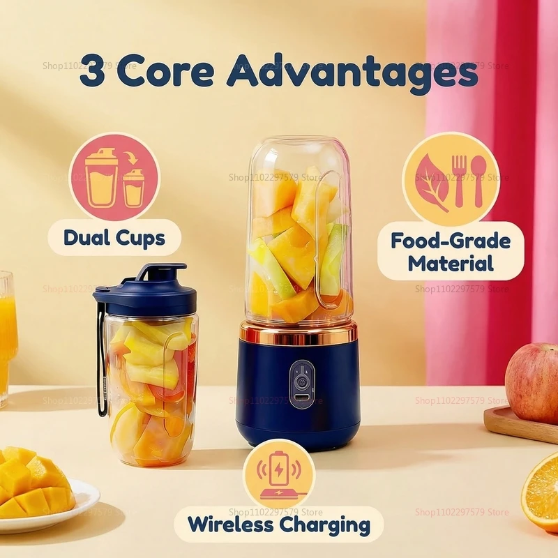 Mixeur de fruits multifonction portable USB double tasse – Blender électrique pour jus, smoothies et milkshakes