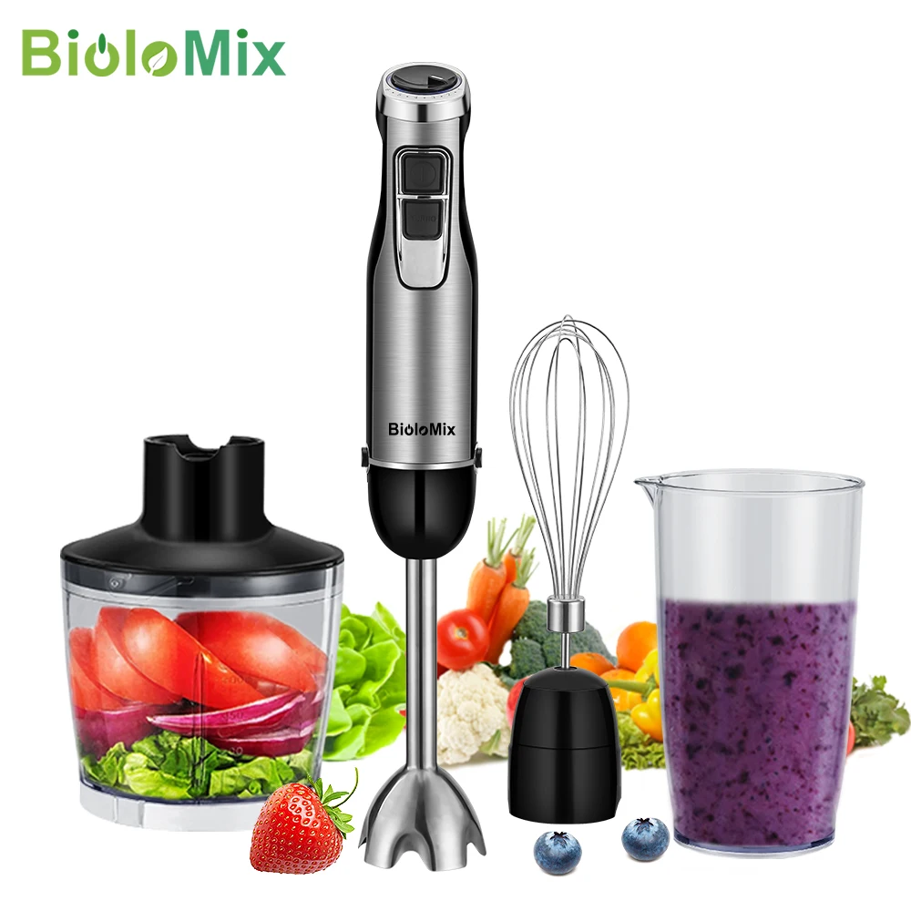 4 en 1 mélangeur à main par Immersion haute puissance 1200 W comprend une tasse de hachoir et un smoothie lames à glace