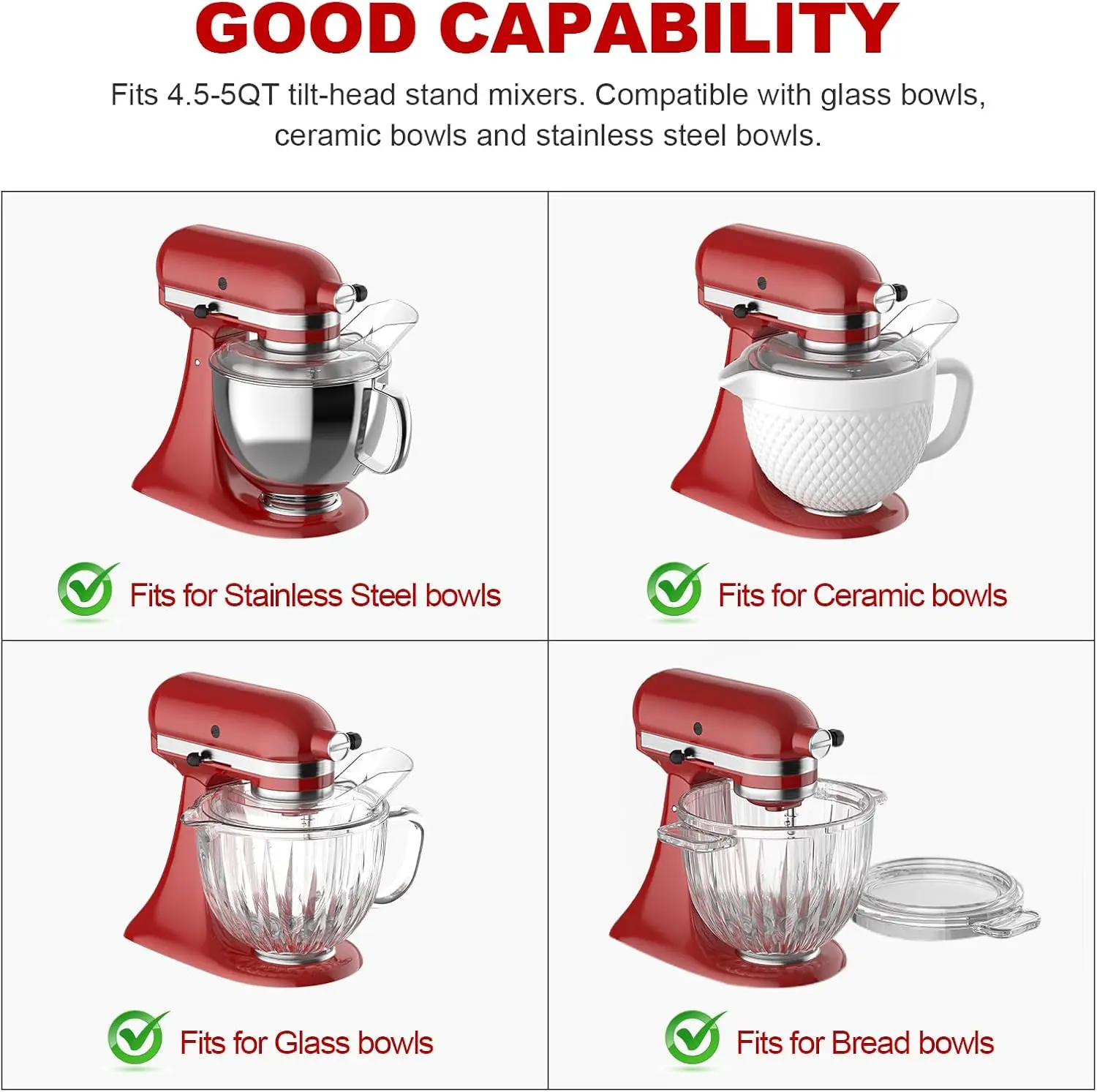 Bouclier anti-éclaboussures pour bol de mixeur KitchenAid 4,5-5QT (acier inoxydable, verre, céramique) - Protection anti-éclaboussures à ajustement sécurisé pour KitchenAid