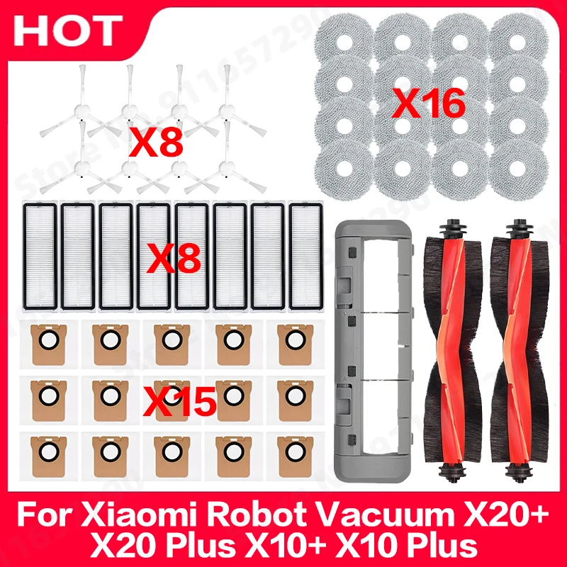 Pièces détachées et accessoires pour aspirateur robot Xiaomi X20 Plus/ X20+/X10+ / X10 Plus : brosse principale, brosse latérale, chiffon de nettoyage, sac à poussière, filtre