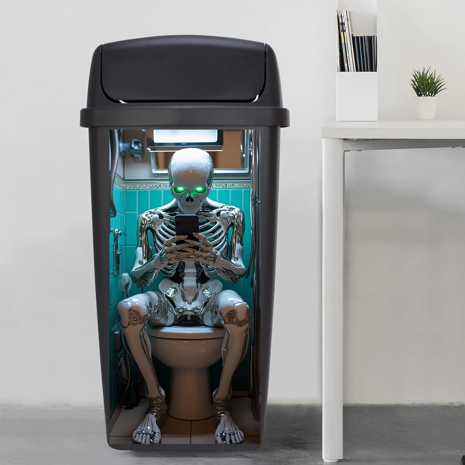Autocollant de poubelle Robot crâne, 1 pouce, 11.81x27.56 pouces, autocollant auto-adhésif en PVC, décoration gothique créative pour la maison