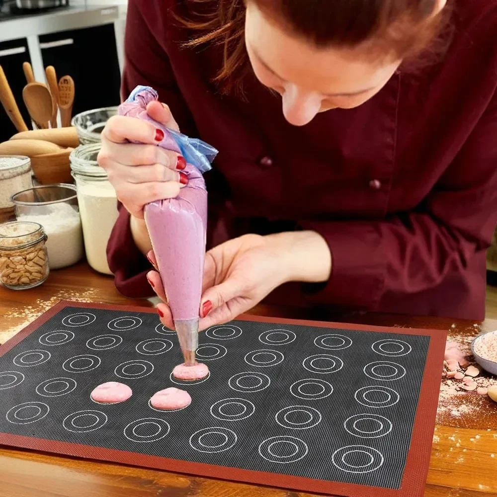 Tapis de cuisson antiadhésif en Silicone, 30x40cm, impression double face dans un macaron, feuille perforée pour four à pâtisserie, gâteau