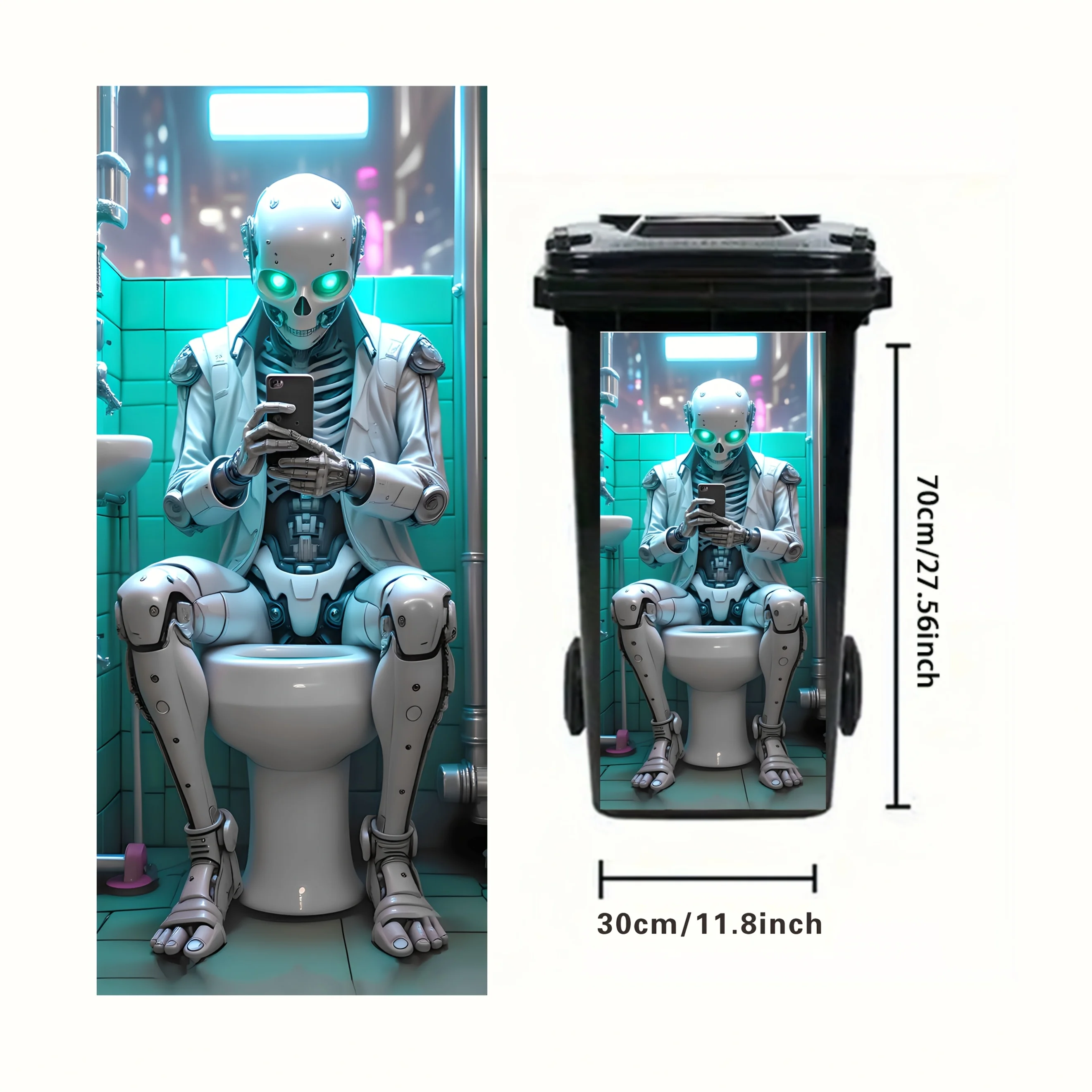 Autocollant de poubelle Robot crâne, 1 pouce, 11.81x27.56 pouces, autocollant auto-adhésif en PVC, décoration gothique créative pour la maison