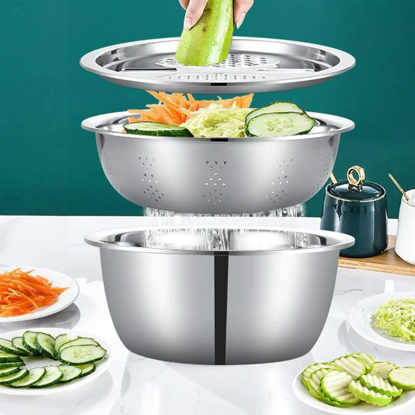 Ensemble de bols mélangeurs multifonctionnels en acier inoxydable pour légumes