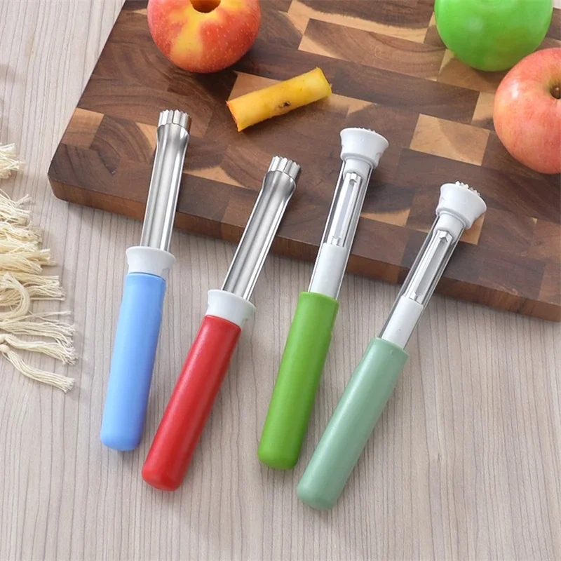 Nouvel éplucheur d'extracteur de fruits évolutif en acier inoxydable avec poignée antidérapante verte rouge bleue outils de carottage de poire de pomme de cuisine
