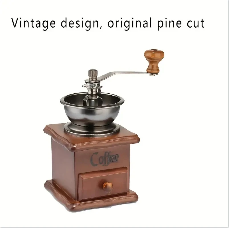Moulin à café manuel vintage en bois, 1 pièce, manivelle, style classique