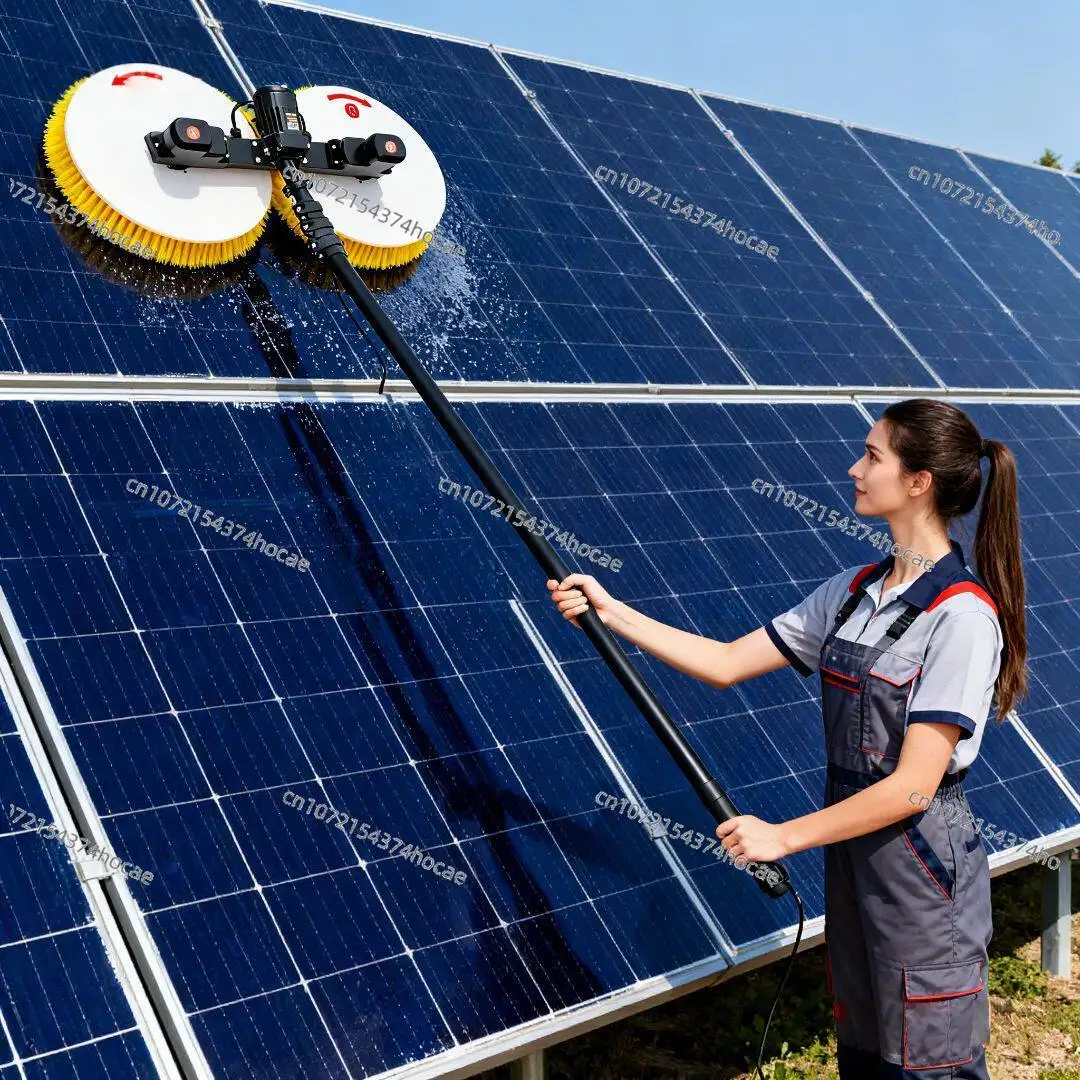 Robot de nettoyage électrique pour panneaux solaires photovoltaïques à double tête, avec brosse de nettoyage et perche télescopique en alliage d'aluminium