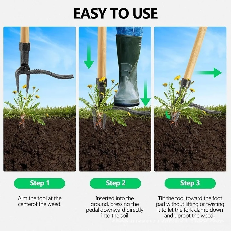 Outil d'extraction de mauvaises herbes sur pied, dissolvant de mauvaises herbes réglable de 45 pouces, extracteur de mauvaises herbes sans courbure pour pelouse de jardin, désherbeur Vertical Durable