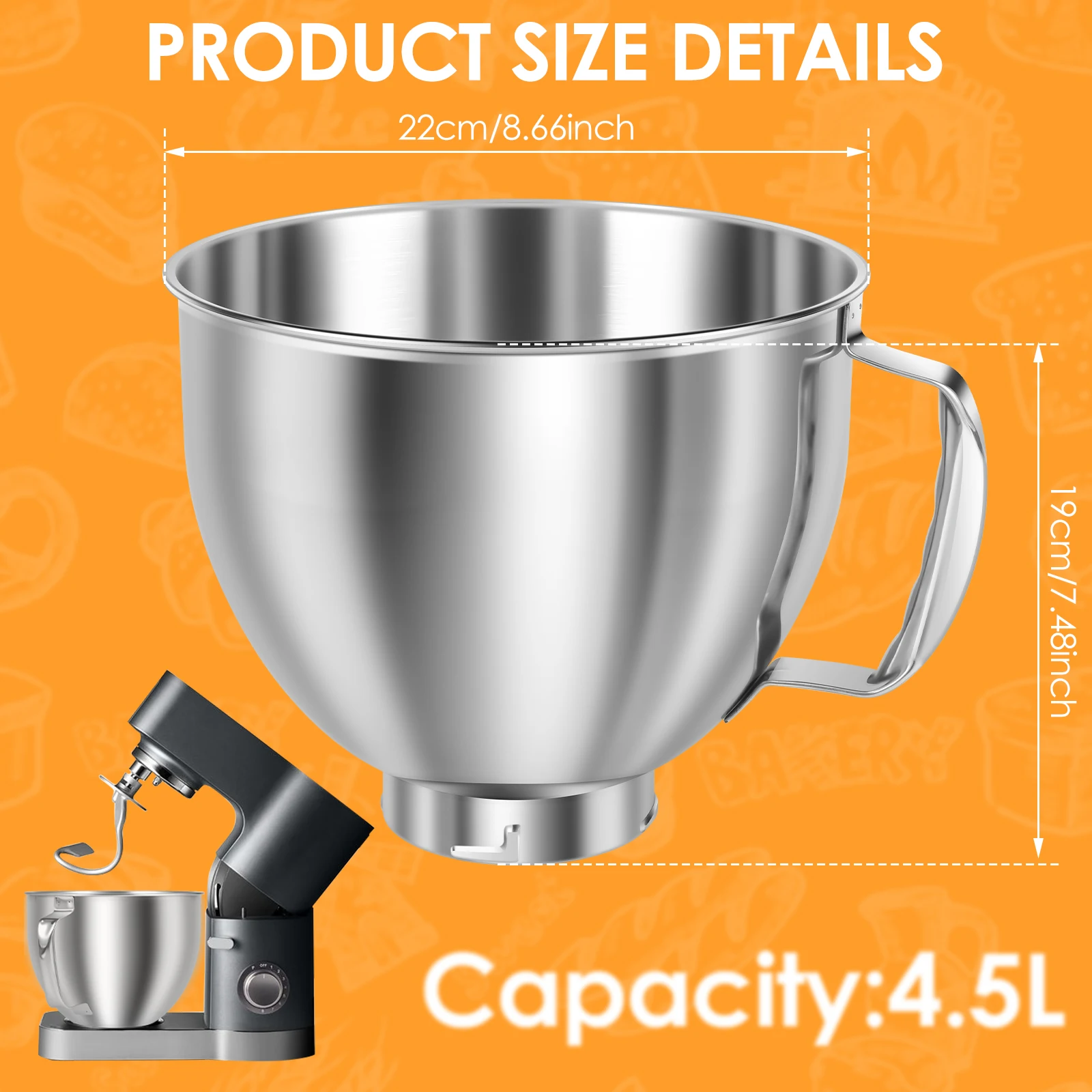 Bol mélangeur en acier inoxydable pour KitchenAid Artisan & Classic Series 4.5-5 QT