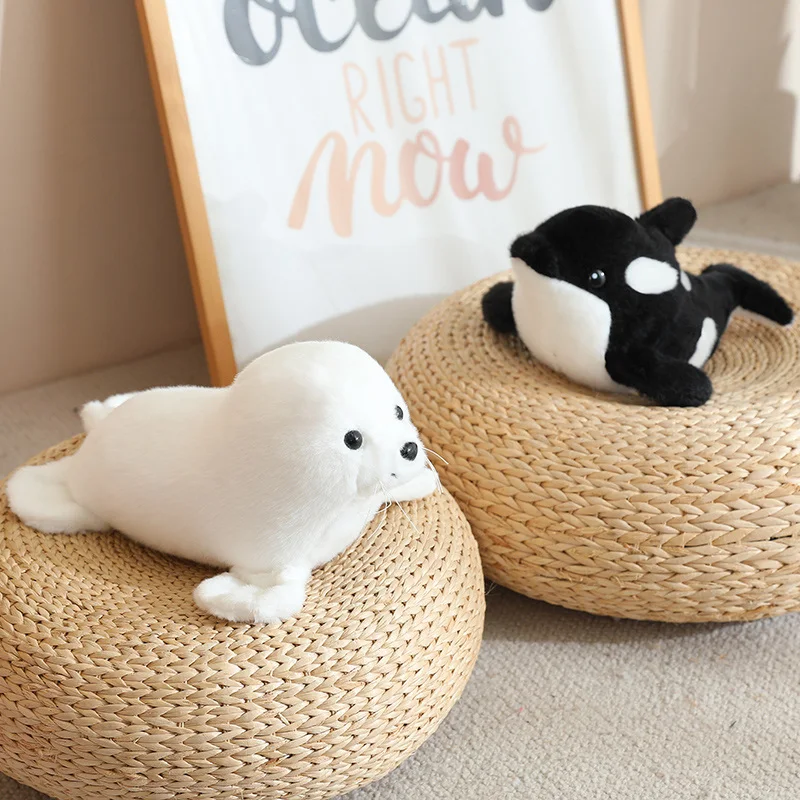 Peluche Kawaii de 28 cm : Orca, Dauphin, Requin, Phoque – Jouet en Peluche Animal Marin, Cadeau Compagnon