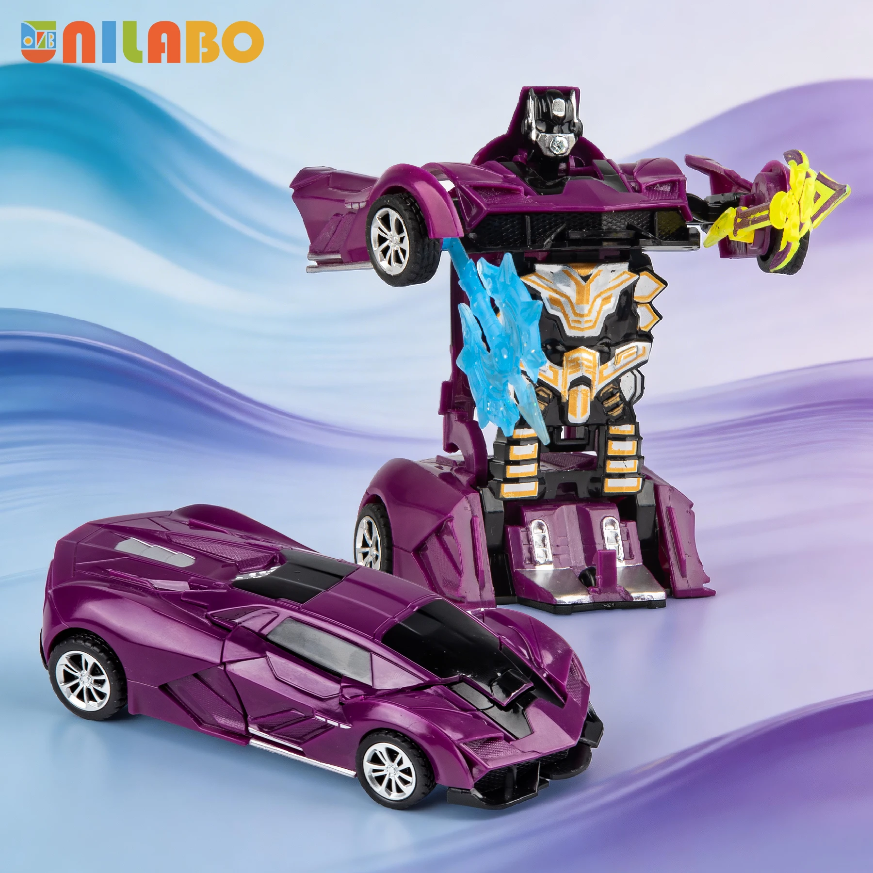 Voiture Robot Jouet pour Enfants - Véhicule de Police Transformable 2-en-1 à Inertie et à Impact, Jouet STEM à Déformation par Collision en une seule étape
