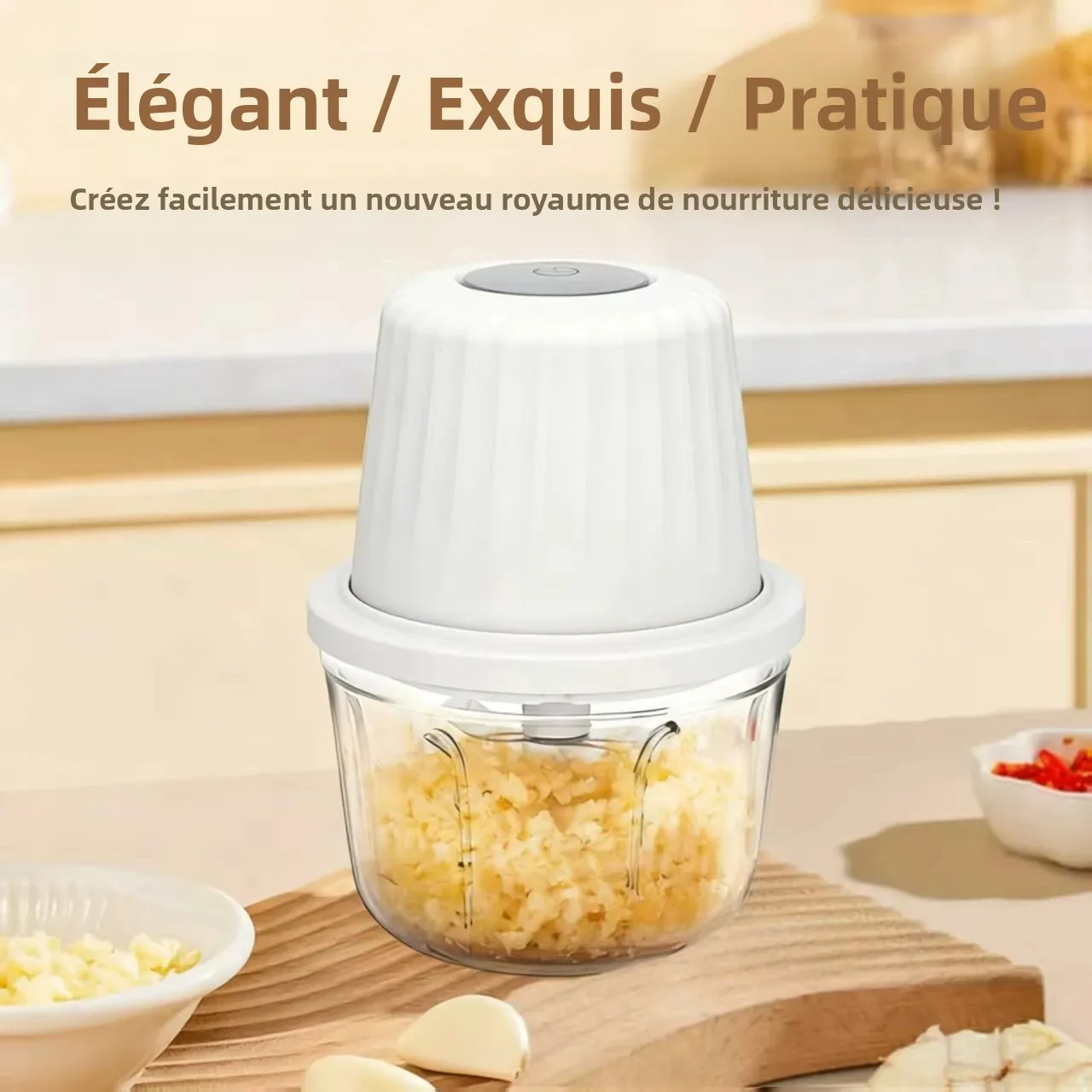 Hachoir à ail électrique portable 400ML avec 6 lames - Mini