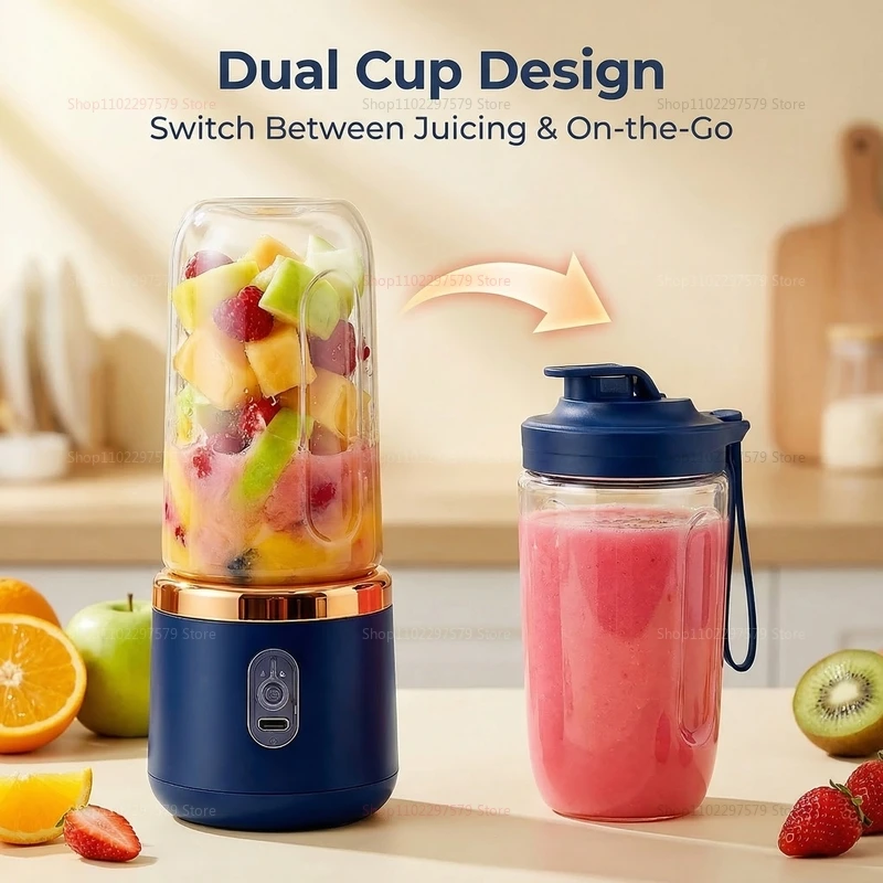 Mixeur de fruits multifonction portable USB double tasse – Blender électrique pour jus, smoothies et milkshakes