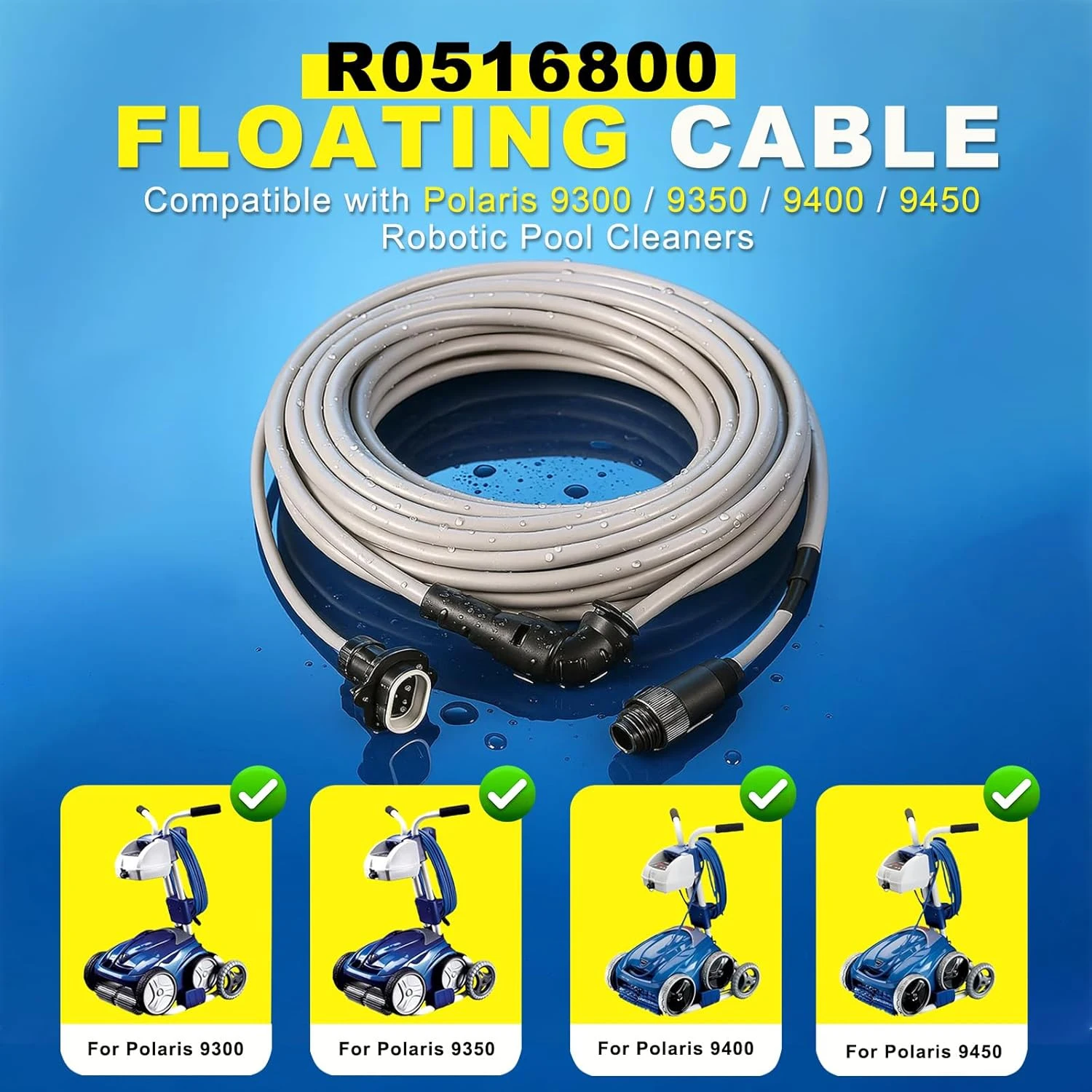 Câble flottant R0516800 60 pieds pour nettoyeurs de piscine robotiques Polaris 9300 9350 9400 9450, pour câble flottant de piscine robotique du zodiaque